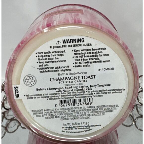 Bath & Body Works Champagne Toast Large Scented 3 Wick Candle Glass Lid 14.5 oz - Picture 4 of 4